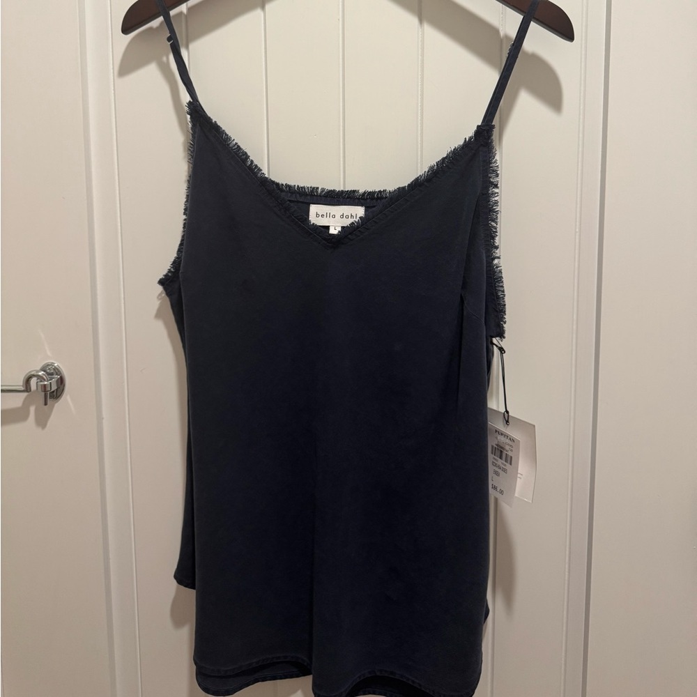 Bella Dahl Navy Linen Raw Edge V-Neck Top